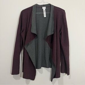 Chico's Weekends Waterfall Cardigan Sweater Sz 2 L Burgundy Gray Striped Draped